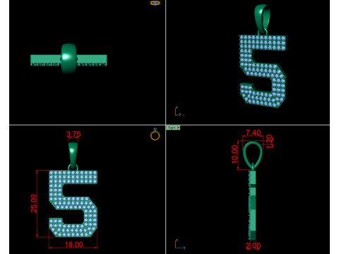 Number 5 Font Diamond Pendant 3D 打印模型