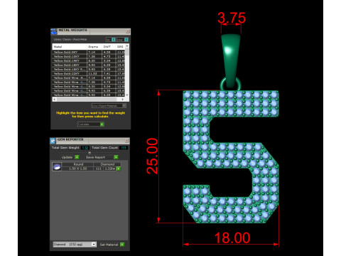 Number 5 Font Diamond Pendant 3D 打印模型