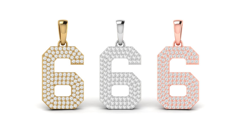 Number 6 Font Diamond Pendant Modèles 3D en vedette .c4d .max .obj .3ds .fbx .stl .blend