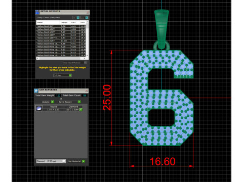 Number 6 Font Diamond Pendant Modèles 3D en vedette