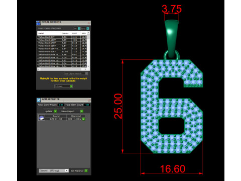 Number 6 Font Diamond Pendant Modèles 3D en vedette