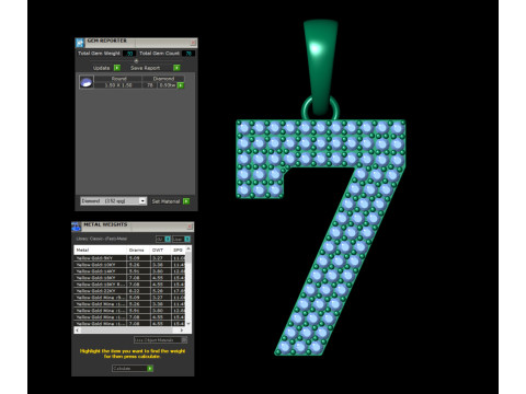 Number 7 Font Diamond Pendant 3D प्रिंट मॉडल