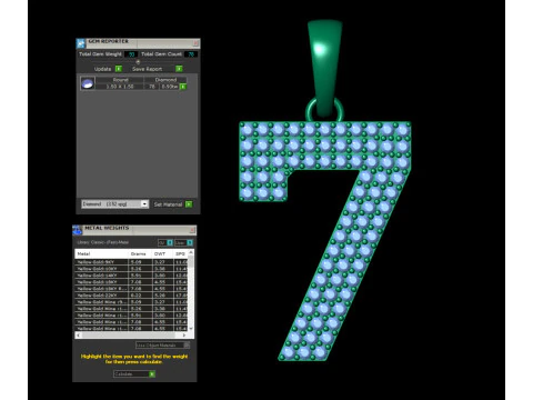 Number 7 Font Diamond Pendant 3D Print Model