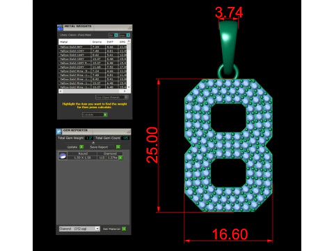 Number 8 Font Diamond Pendant 3D Print Model