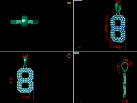 Number 8 Font Diamond Pendant 3D 打印模型