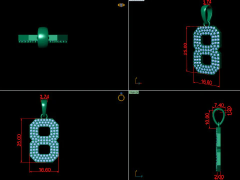 Number 8 Font Diamond Pendant 3D Print Model