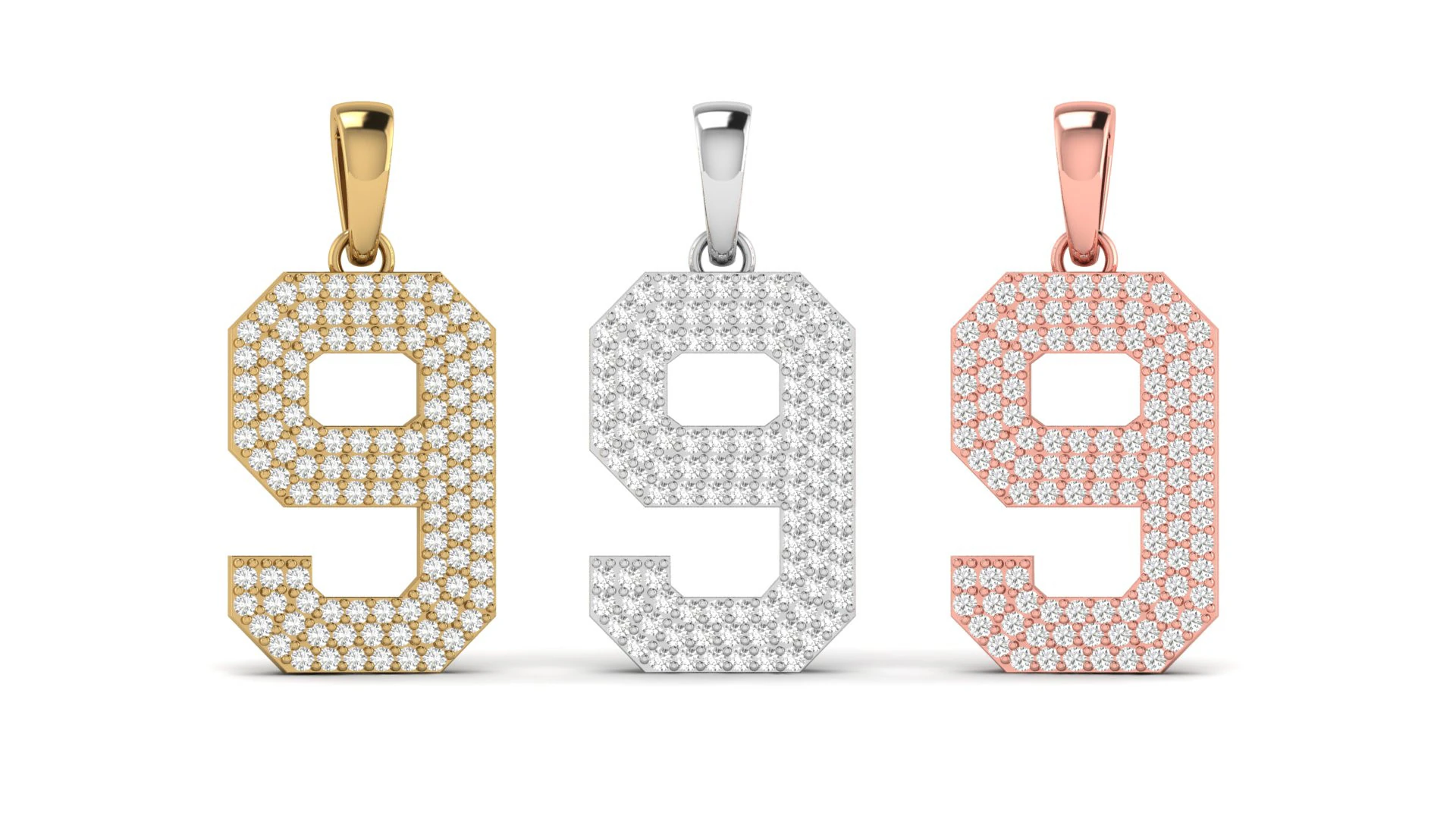 Number 9 Font Diamond Pendant 3D Print Model .c4d .max .obj .3ds .fbx .stl .blend 