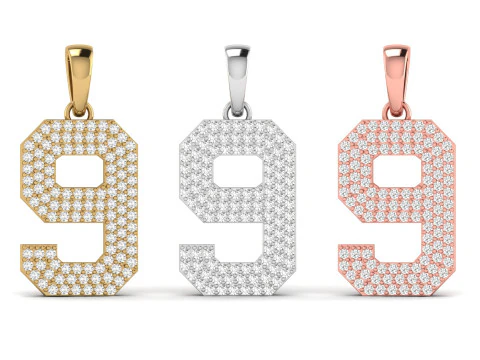 9 Numara Yazı Tipi Pırlanta Kolye 3D Baskı Modeli