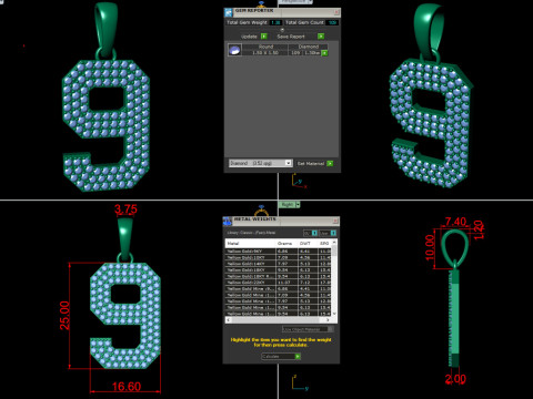 Number 9 Font Diamond Pendant Model Cetak 3D