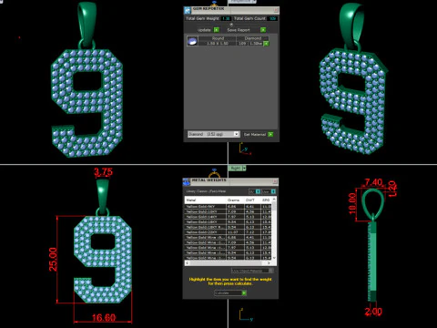 Number 9 Font Diamond Pendant 3D Print Model