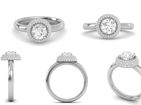 钻石单石戒指组合镶嵌 3D 打印模型