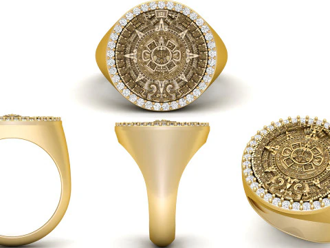 Diamond Mayan Calendar Ring 3D Print Model
