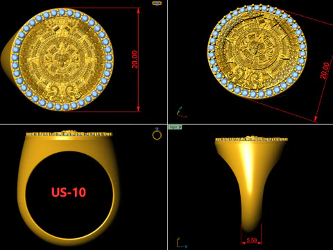 Diamond Mayan Calendar Ring 3D Print Model