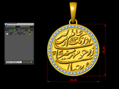 Mughal Coin Currency Diamond Pendant Modello di stampa 3D