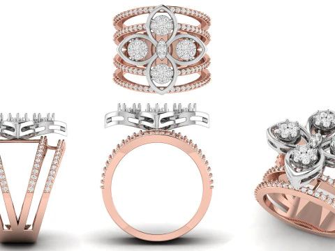 Anel de coquetel flor diamante Modelo de Impressão 3D