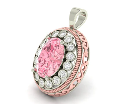 Oval Fligree Flower Pendant 3D Print Model