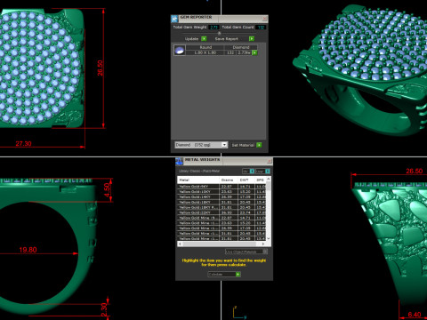 Gents Diamond Nugget Ring 34 3D-printmodel