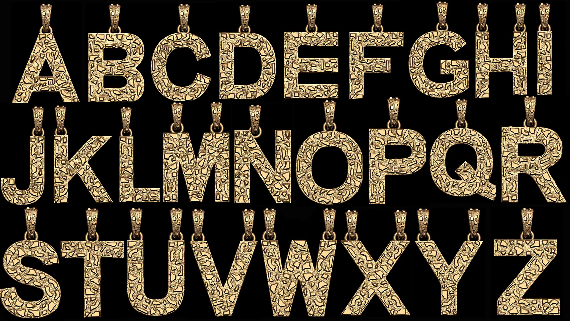 A to Z 26 Letters Nugget Pendant Collection 3D Print Model .c4d .max .obj .3ds .fbx .stl .blend