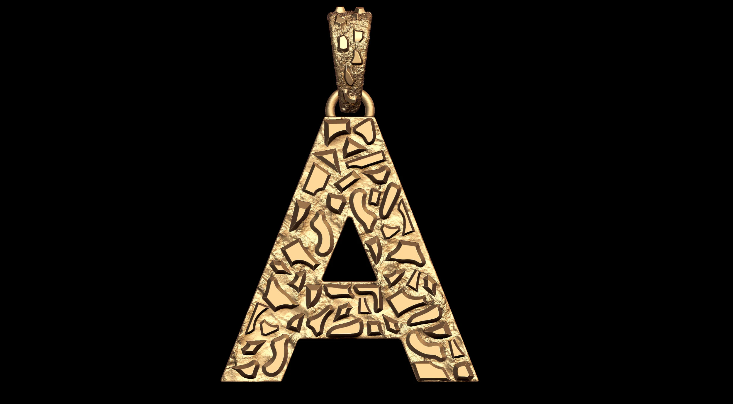 A LETTER INITIAL NUGGET PENDANT 3D Print Model .c4d .max .obj .3ds .fbx .stl .blend 