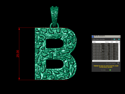 B LETTER INITIAL NUGGET PENDANT Model Cetak 3D