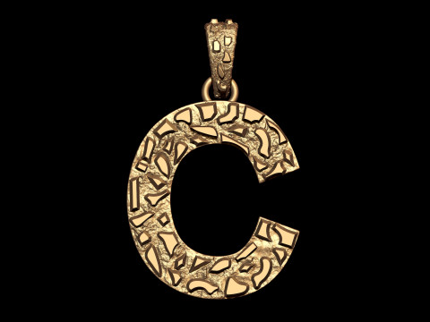C LETTER INITIAL NUGGET PENDANT 3D Print Model