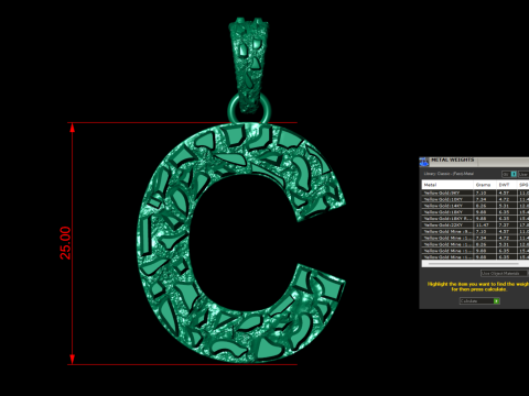C LETTER INITIAL NUGGET PENDANT Modello di stampa 3D