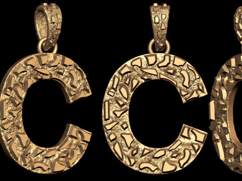 C LETTER INITIAL NUGGET PENDANT Modello di stampa 3D