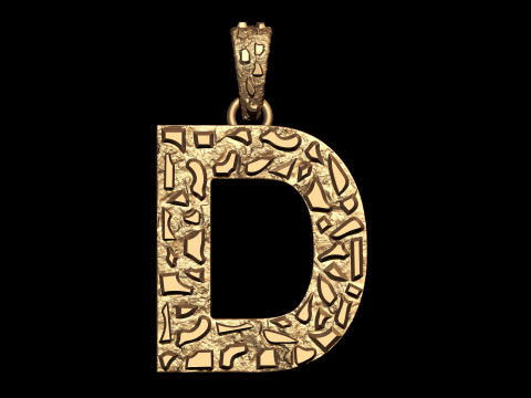 D LETTER INITIAL NUGGET PENDANT 3D Print Model
