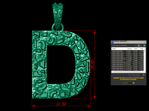 D LETTER INITIAL NUGGET PENDANT 3D Print Model