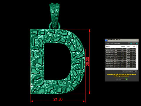 D LETTER INITIAL NUGGET PENDANT 3D Print Model