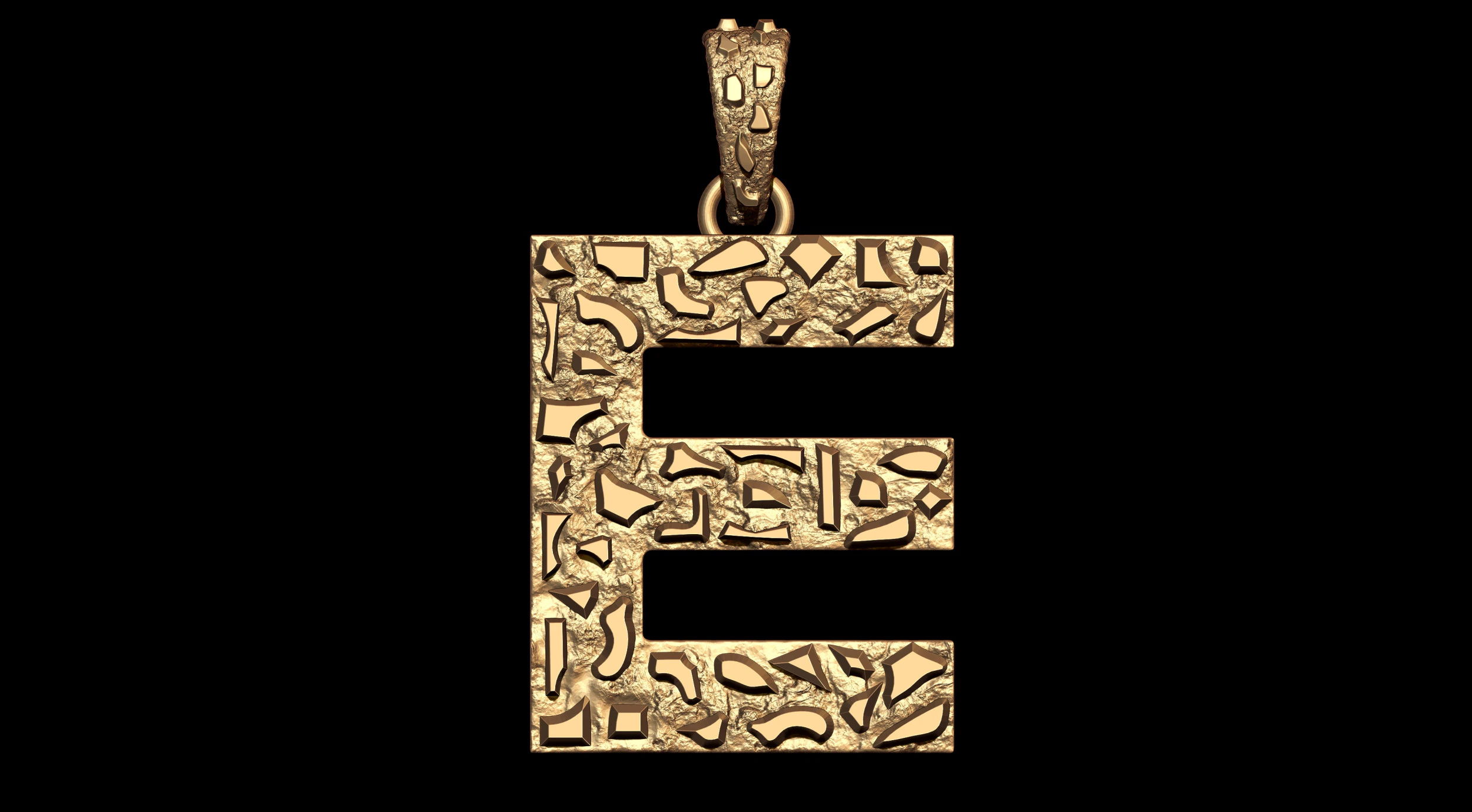E LETTER INITIAL NUGGET PENDANT 3D Print Model .c4d .max .obj .3ds .fbx .stl .blend 
