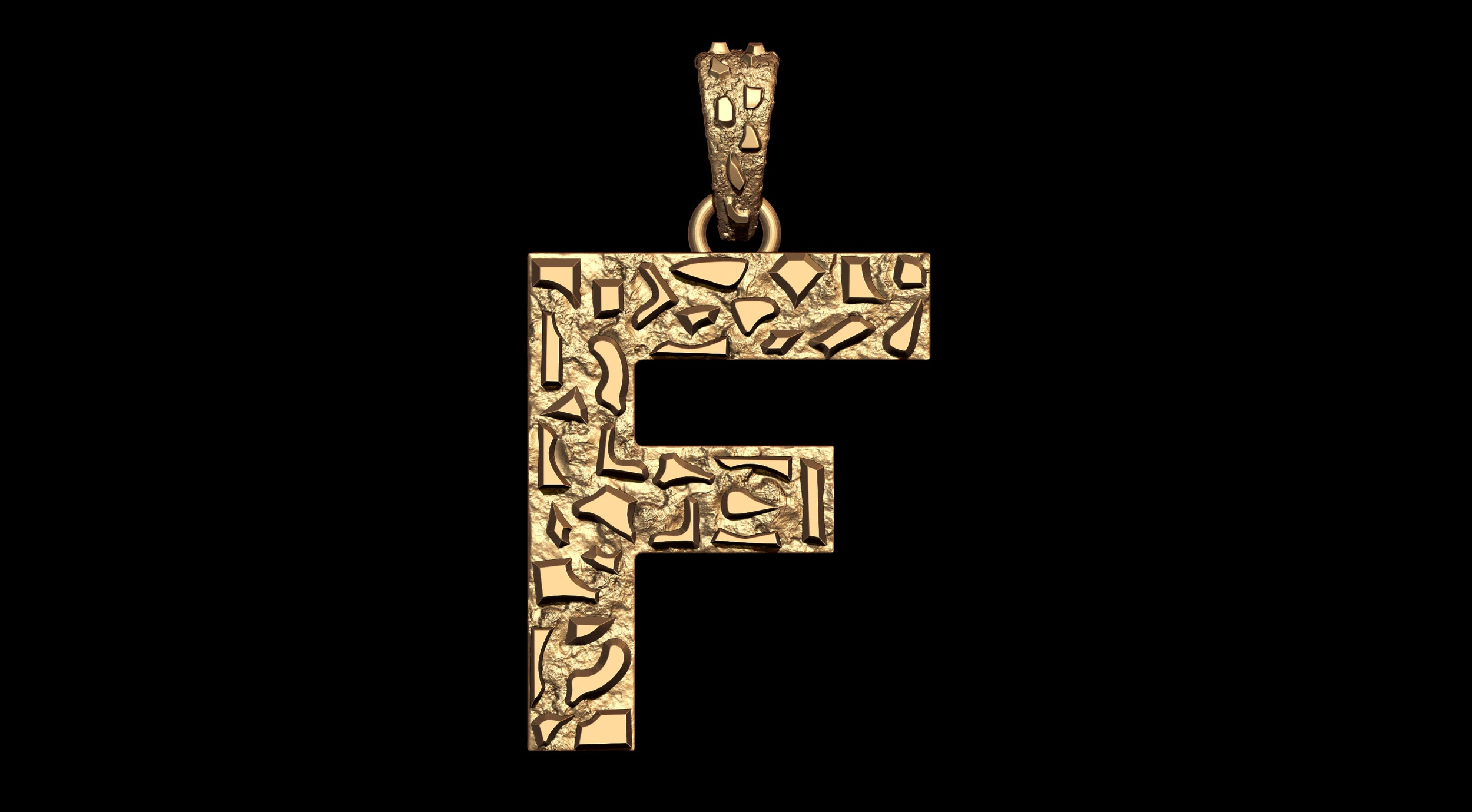 F LETTER INITIAL NUGGET PENDANT 3D Print Model .c4d .max .obj .3ds .fbx .stl .blend 