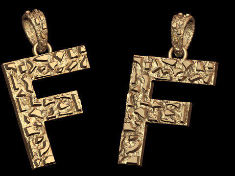 F LETTER INITIAL NUGGET PENDANT Modello di stampa 3D
