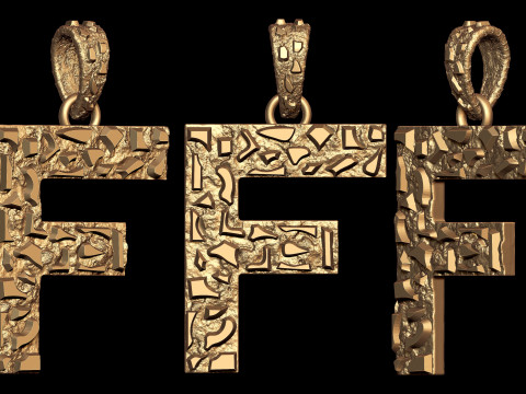 F LETTER INITIAL NUGGET PENDANT Modello di stampa 3D