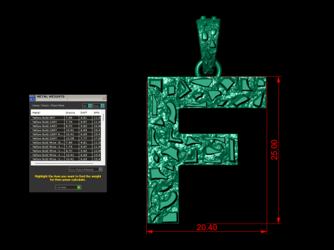 F LETTER INITIAL NUGGET PENDANT Modello di stampa 3D