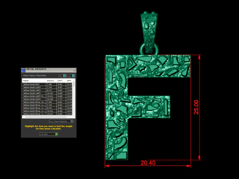 F LETTER INITIAL NUGGET PENDANT 3D Print Model