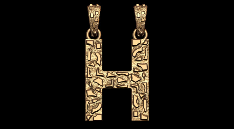 H LETTER INITIAL NUGGET PENDANT Model do druku 3D .c4d .max .obj .3ds .fbx .stl .blend
