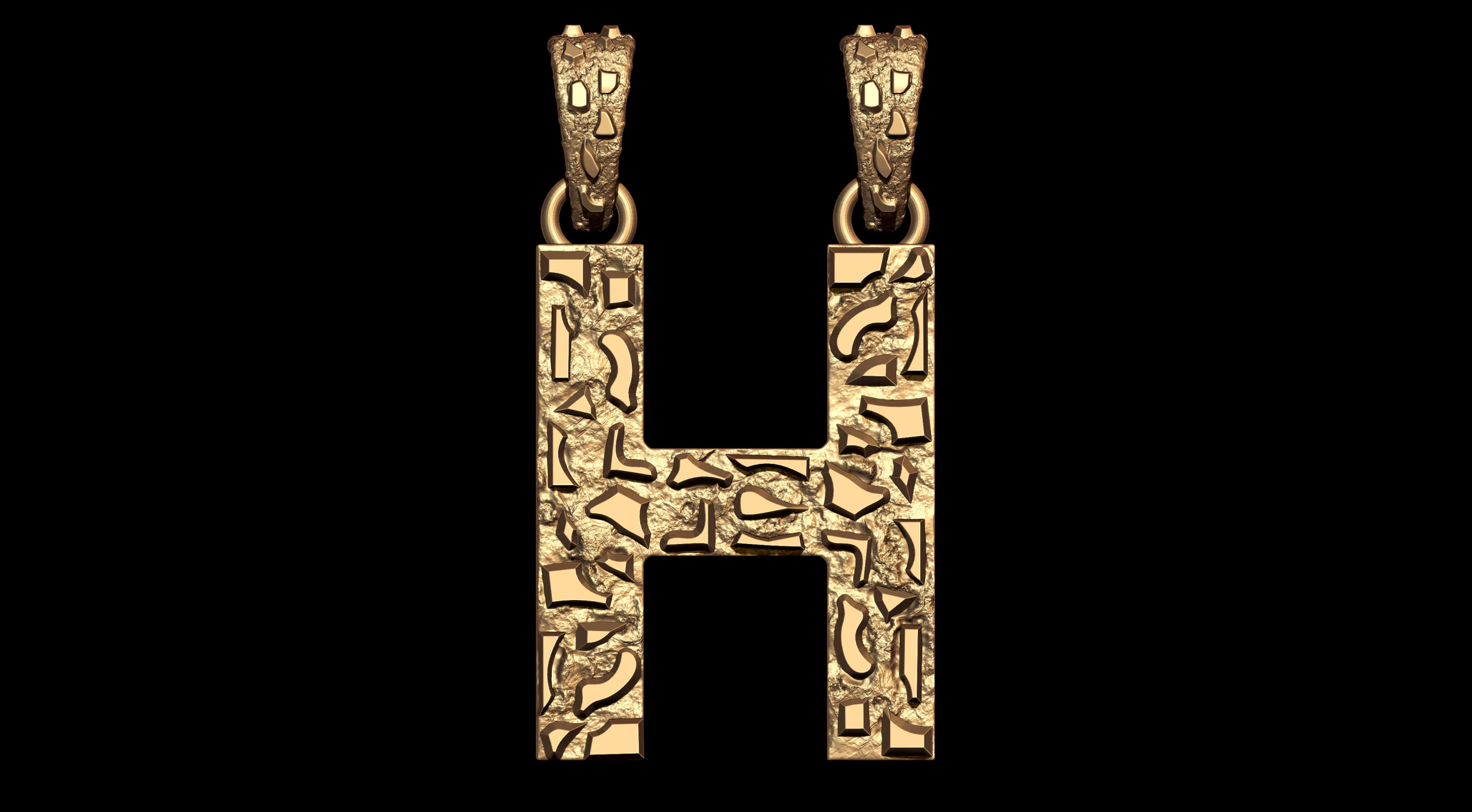H LETTER INITIAL NUGGET PENDANT 3D Print Model .c4d .max .obj .3ds .fbx .stl .blend