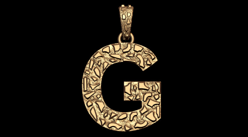 G LETTER INITIAL NUGGET PENDANT 3D 프린트 모델 .c4d .max .obj .3ds .fbx .stl .blend