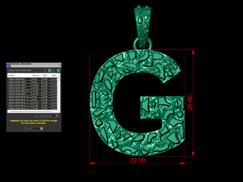 G LETTER INITIAL NUGGET PENDANT 3D 프린트 모델
