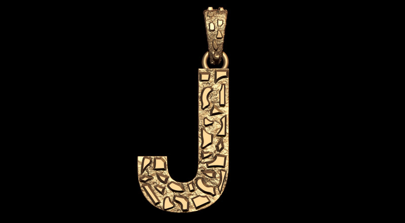 J LETTER INITIAL NUGGET PENDANT 3D 프린트 모델 .c4d .max .obj .3ds .fbx .stl .blend