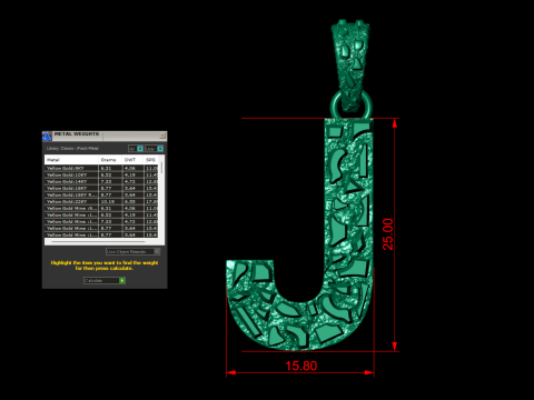 J LETTER INITIAL NUGGET PENDANT 3D 프린트 모델