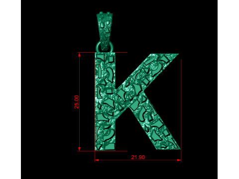 K LETTER INITIAL NUGGET PENDANT 3D प्रिंट मॉडल