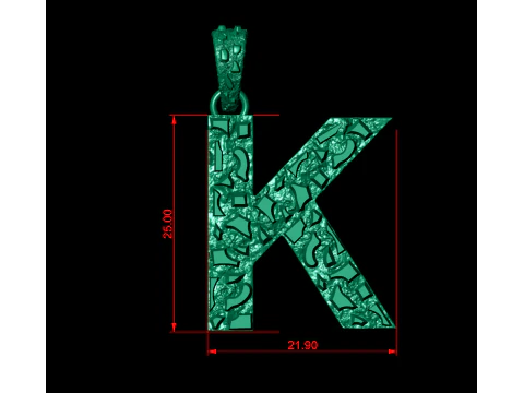 K LETTER INITIAL NUGGET PENDANT 3D Print Model