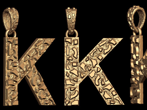 K LETTER INITIAL NUGGET PENDANT 3D प्रिंट मॉडल