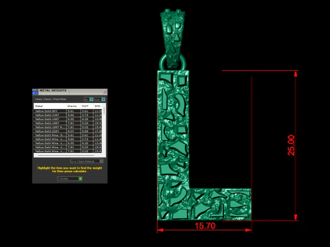L LETTER INITIAL NUGGET PENDANT 3D Print Model