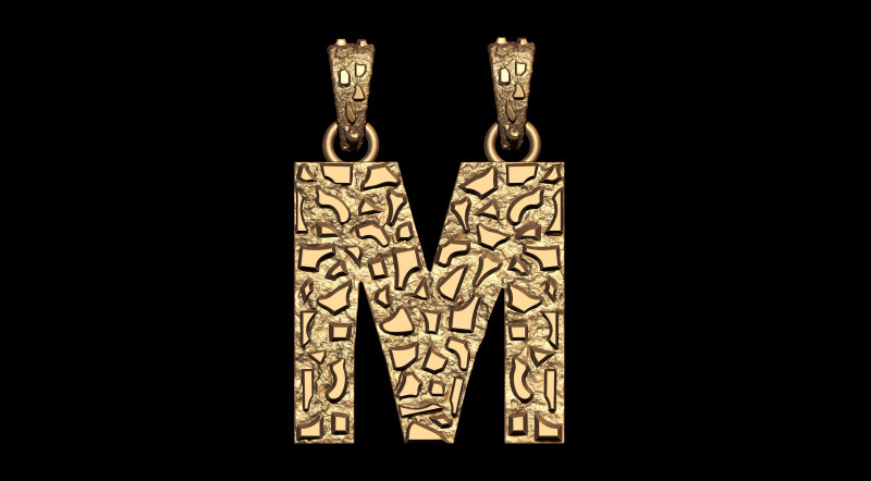 M LETTER INITIAL NUGGET PENDANT 3D Print Model .c4d .max .obj .3ds .fbx .stl .blend