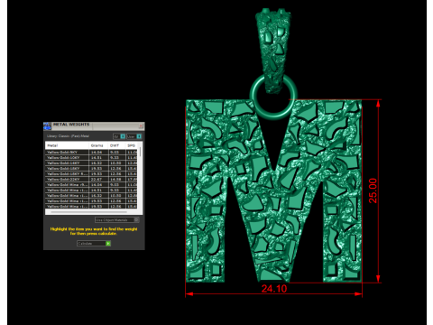 M LETTER INITIAL NUGGET PENDANT 3D Print Model