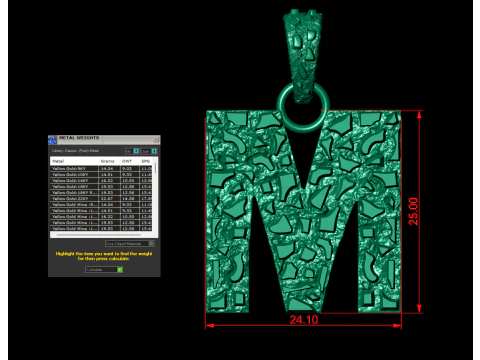 M LETTER INITIAL NUGGET PENDANT 3D Print Model