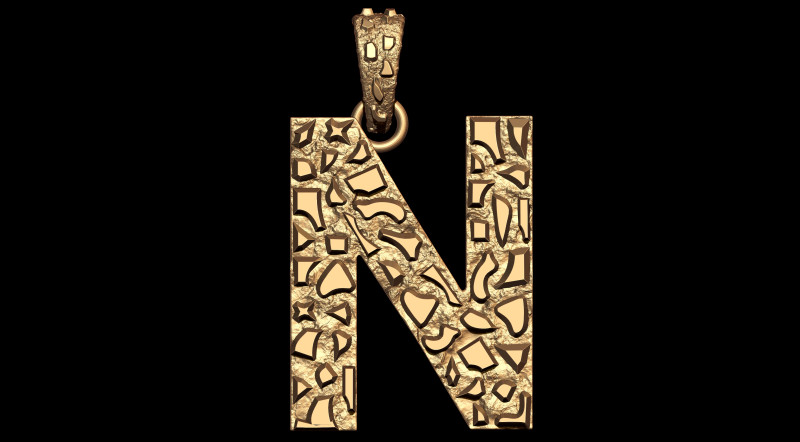 N LETTER INITIAL NUGGET PENDANT Modèles 3D en vedette .c4d .max .obj .3ds .fbx .stl .blend